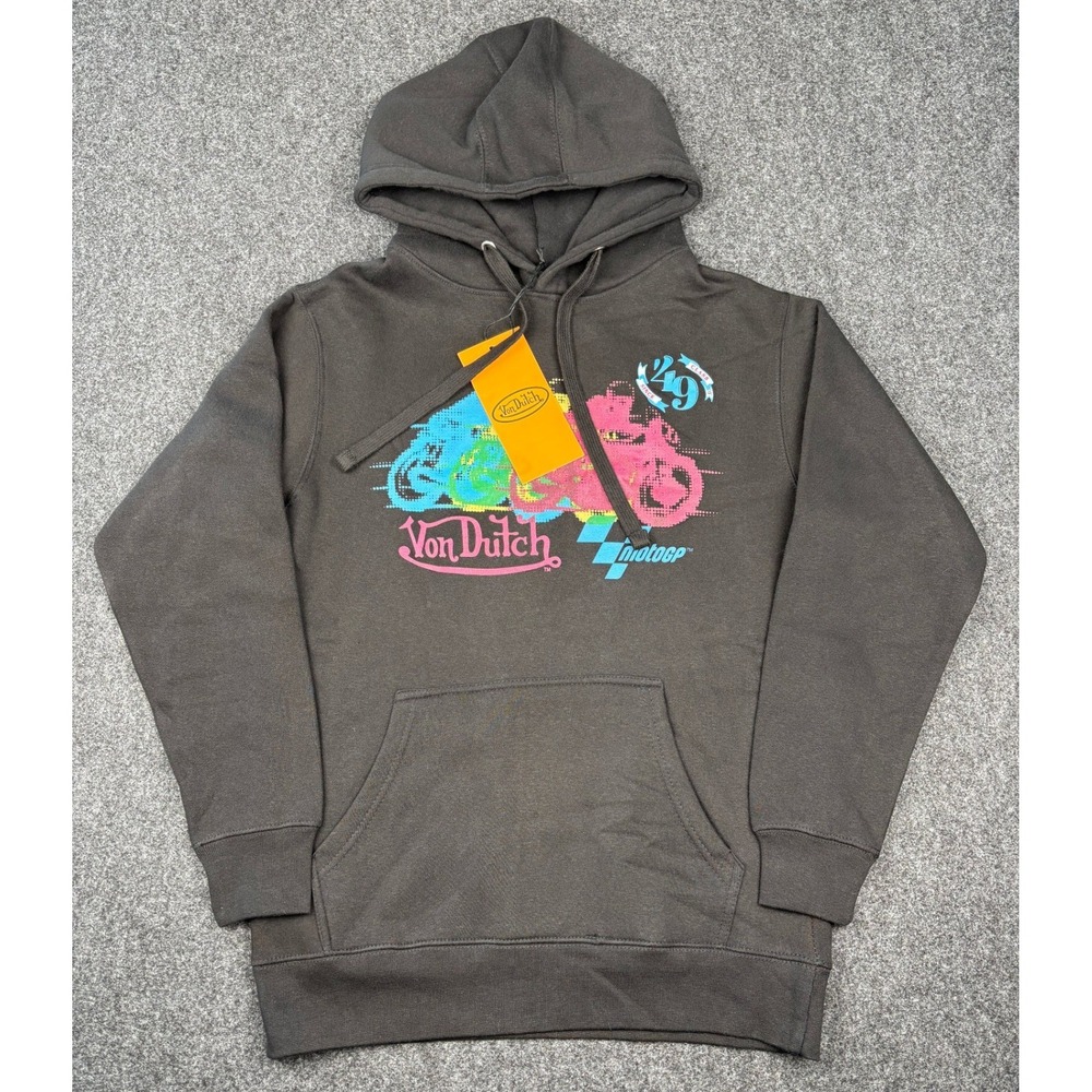 Von Dutch MotoGP Graphic Hoodie Mens Small Grey Motorcycle Sweatshirt NWT